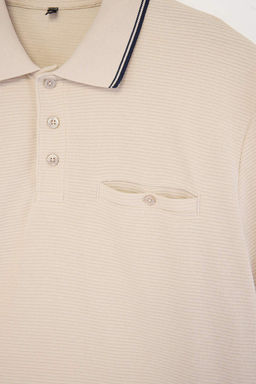 Bej Regular Polo Yaka Dokulu Polo Yaka T-shirt TMNSS26PO00021