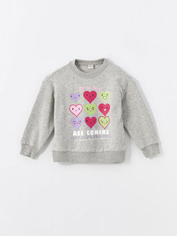 Bisiklet Yaka Bask?l? Uzun Kollu K?z ?ocuk Sweatshirt