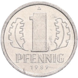 Монета 1 пфенниг 1989 года Восточная Германия (ГДР)