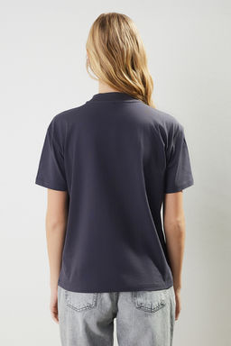 Antrasit-Turuncu 2li Paket Basic Dik Yaka Orme T-Shirt TWOSS20TS1500