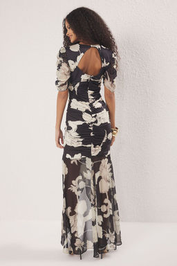 Siyah Cicekli Buzgu Detayl? Maxi Orme S?k Elbise TPRSS25EL00296 - Trendyolmilla фото 5