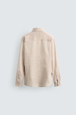 Рубашка Zara CAMISA REGULAR FIT из льна светло-бежевая