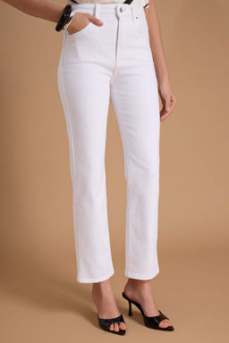 Beyaz Yuksek Bel Orta Esnek Straight Duz Kesim Jeans TWOSS26JE00215 - Trendyolmilla фото 5