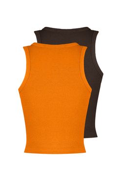 TRENDYOLMILLA Pembe-Beyaz 2li Paket Vucuda Oturan Crop Halter Yaka Fitilli Esnek Orme Atlet TWOSS21AL0058  фото 73
