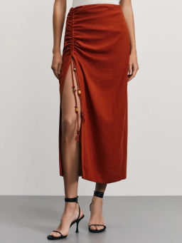 Юбка миди с разрезом из вискозы и льна / Zarina  фото 2