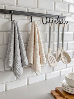 Набор кухонных полотенец 34x70, 2 шт молочный, серый хлопок