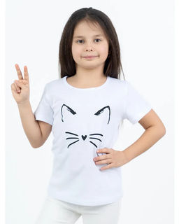 Футболка д/д принт Кошка, цвет белый, 100% х/б