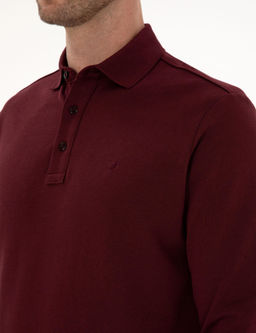 Bordo Regular Fit %100 Pamuk 3 _plik Polo Yaka Sweatshirt