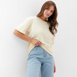 Футболка женская KAFTAN: Basic line, молочная размер 44-46