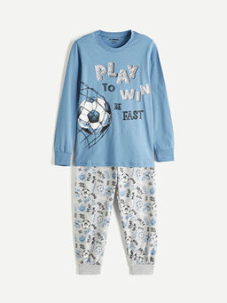 Bisiklet Yaka Bask?l? Erkek ?ocuk Pijama Tak?m