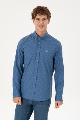 Мужская темно-синяя рубашка с длинным рукавом Неожиданная скидка в корзине