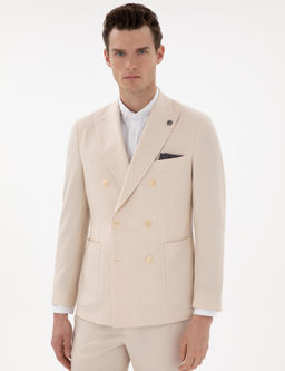 Bej Ex. Slim Fit Kruvaze Tak_m Elbise