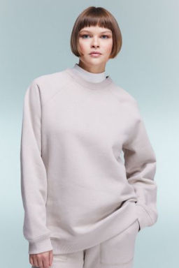 Oversize Genis Kal?p Bisiklet Yaka Kal?n Basic Duz Sweatshirt