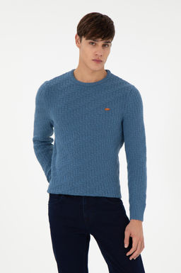 Erkek Slim Fit Bisiklet Yaka Saks Kazak