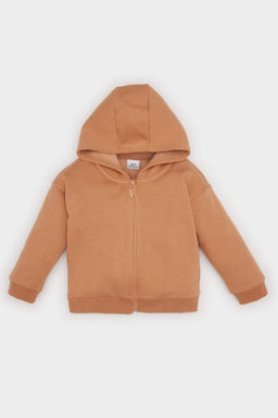 K?z Bebek Kapusonlu Basic Duz Ici Yumusak Tuylu Fermuarl? Sweatshirt - Defacto фото 2