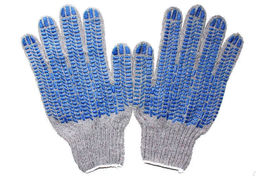 Перчатки х/б утепл."Зима" двойные (белые/серые/черные, ПВХ, 0033с/-ч, 5 пар в уп, (ЦЕНА ЗА ПАРУ!!!)