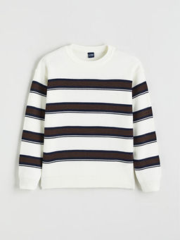 Bisiklet Yaka ?izgili Erkek ?ocuk Triko Kazak