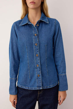 Mavi Manset Detayl? Fitted Denim Gomlek TWOAW26GO00049 - Trendyolmilla фото 3