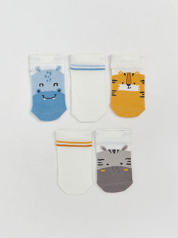 Bask?l? Erkek Bebek Patik ?orap 3l?