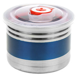 Банка для сыпучих продуктов из нержавеющей стали 0,5л, д10см, h7,5см, крышка пластмассовая с пароотводом, цветной корпус синий, в коробке (Китай)