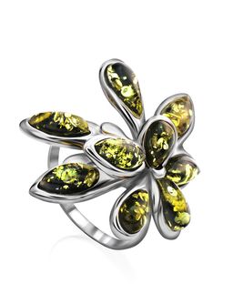 Кольцо из серебра со вставками из натурального янтаря Георгина