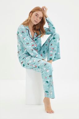 Turkuaz %100 Pamuk K?s Temal? Orme Pijama Tak?m? THMAW22PT1211 - Trendyolmilla фото 3