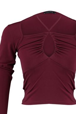 Bordo Fitted/Vucuda Oturan Boyundan Baglamal? Esnek Orme Bluz TWOAW23BZ00093