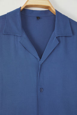 TRENDYOL MAN Indigo Regular Fit Apas Yaka %100 Viskon Salas Dokumlu K?sa Kollu Yazl?k Gomlek TMNSS23GO00098 - Trendyolmilla фото 13