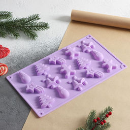 Форма для конфет и шоколада новогодняя Доляна Ёлочки - иголочки, силикон, 30?17.3?1.3 см, 15 ячеек, сиреневая