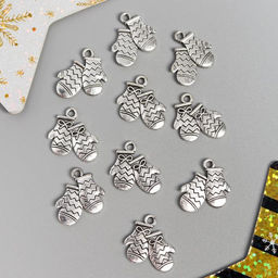 Цена за 10 шт. Декор для творчества металл «Варежки» серебро 1.7×1.6 см