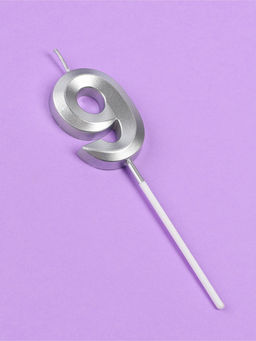 Свеча в торт на шпажке «Грань», цифра 9, серебро, 5 см