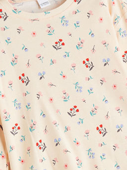 Bisiklet Yaka ?i?ekli K?z ?ocuk Pijama Tak?m?