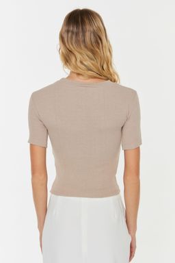 Trendyolmilla Siyah Cut Out Detayl? Fitted/Vucuda Oturan Bisiket Yaka Crop Fitilli Esnek Orme Bluz TWOSS22BZ0355  фото 18