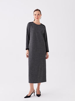 Bisiklet Yaka Desenli Uzun Kollu Kad?n Elbise