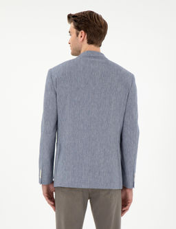 Koyu Mavi Ex. Slim Fit Keten Kar___ml_ Ceket