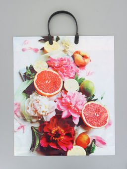 Цена за 10 шт. Пакет "Летний цитрус", полиэтиленовый с пластиковой ручкой, 38 х 45 + 3 см, 90 мкм