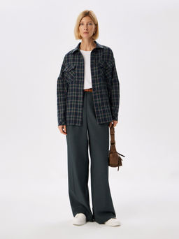 Блузка женская дл. рук. KATHARINA KROSS KK-B-0036F-FR-сине-зеленый, клетка  фото 5