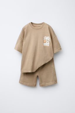 GARMENT DYE PRINT T-SHIRT AND BERMUDA SHORTS SET