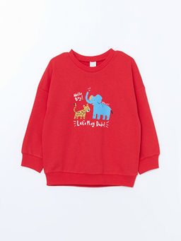 Bisiklet Yaka Bask?l? Erkek Bebek Sweatshirt