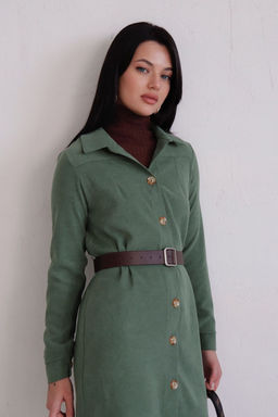 10896 Платье-рубашка из микровельвета папоротник - Martichelli фото 16