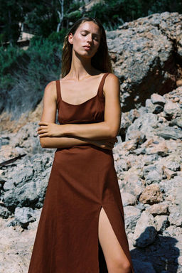 LINEN BLEND MIDI DRESS - Zara фото 3