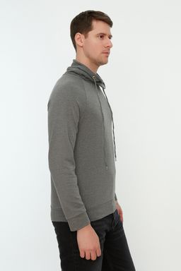 Antrasit Regular/Normal Kesim Degaje Yaka Uzun Kollu Sardonsuz Sweatshirt TMNAW21SW0302