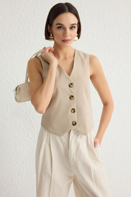 TRENDYOLMILLA Bordo Premium Dugmeli Crop Dokuma Yelek TWOAW24YE00061  фото 2