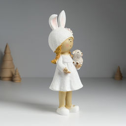Фигурка полистоун «Девочка в шапке с ушками, с барашком», 8×6×22 см, МИКС