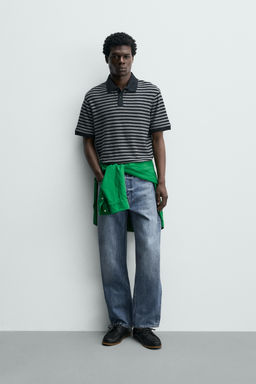 POLO REGULAR FIT JACQUARD RAYAS / Marino / Blanco