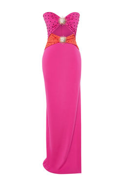 X Zeynep Tosun Turuncu-Fusya Gunes Aksesuar Detayl? Tasl? Elbise TCLSS23AE00008 - Trendyolmilla фото 6