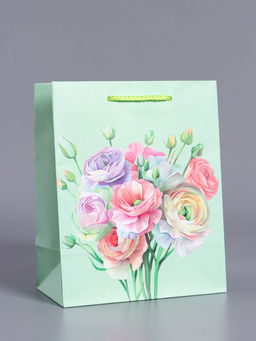 Пакет подарочный ламинированный Весенний букет, мятный, 18?22.3?10 см Пакет подарочный ламинированный Весенний букет, мятный, 18?22.3?10 см