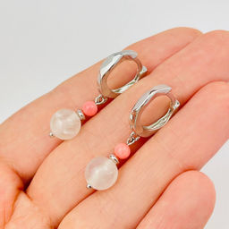 Серьги двойные из Селенита и Коралла