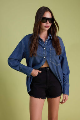 TRENDYOLMILLA Siyah Pacas? Puskul Detayl? Yuksek Bel Denim Sort TWOSS22SR0563  фото 7