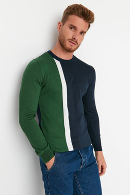 TRENDYOL MAN Gri Slim Fit Pamuklu Bisiklet Yaka Renk Bloklu Triko Kazak TMNAW21KZ0566 - Trendyolmilla фото 16